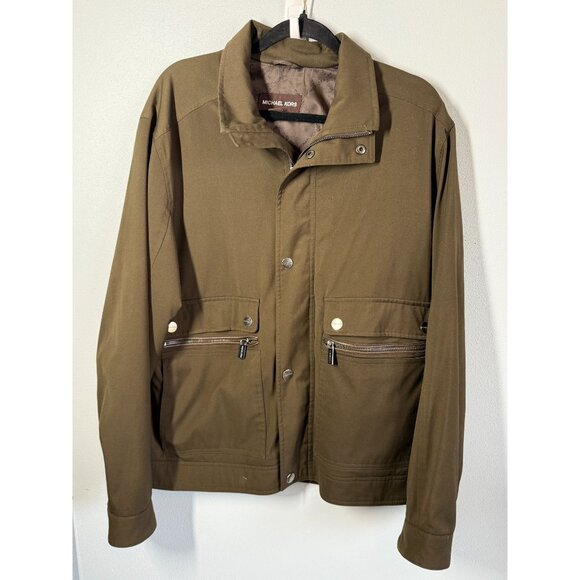 Michael Kors Mens Zip Up Jacket Medium Olive Green Utility Lightweight Fall - Picture 1 of 11